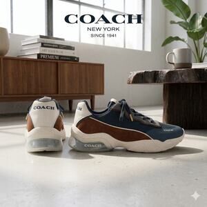COACH Men’s Tech Runner Sneakers - Blue/Brown Suede